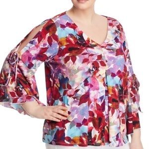 Cupio Floral Print Cold Shoulder Top 2X NWT